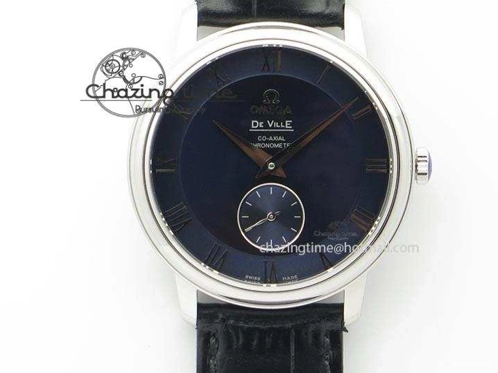 0311 De Ville MK 1:1 Best Edition SS Blue Dial On Black Leather Asian Seagull T1701 (Sec@6) Casual 8242